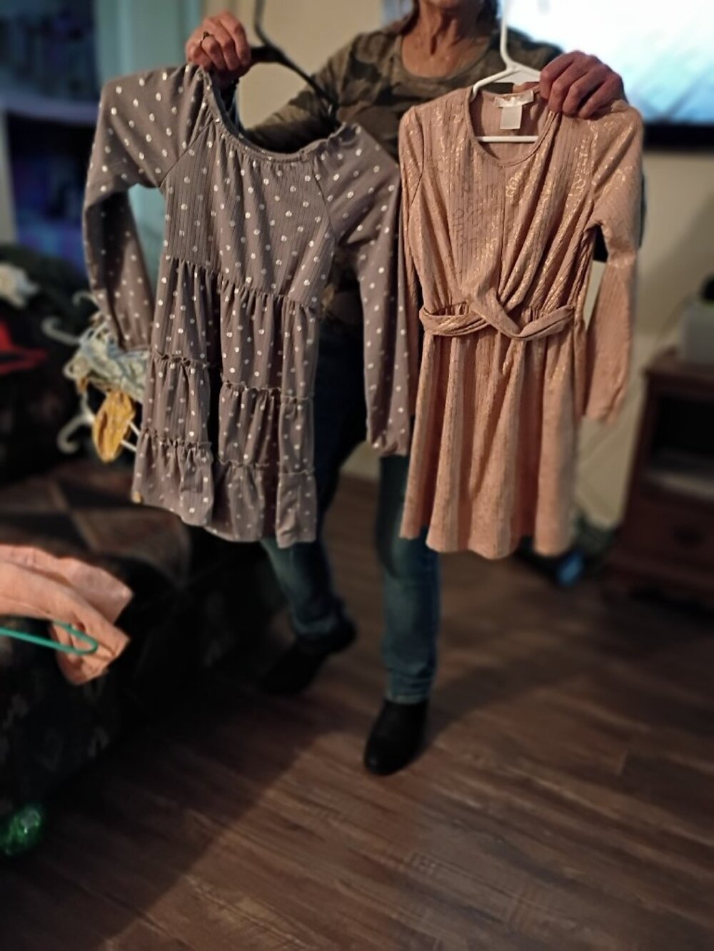 Girls Grey Polka Dot Tiered Dress Long Sleeve Size 6-7